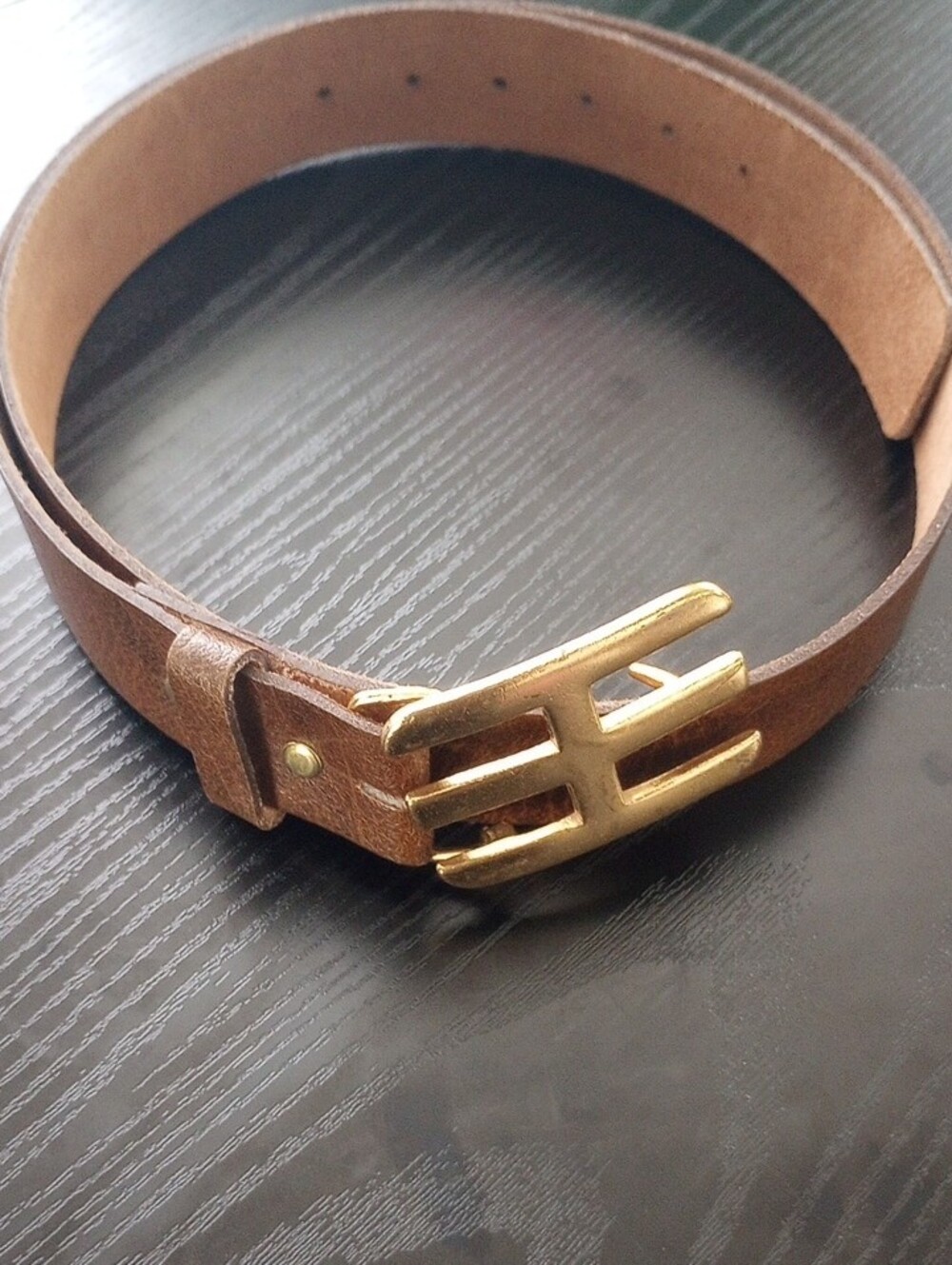 Vintage Brown Deep Buff Cowhide Split Leather Belt Golden Buckle